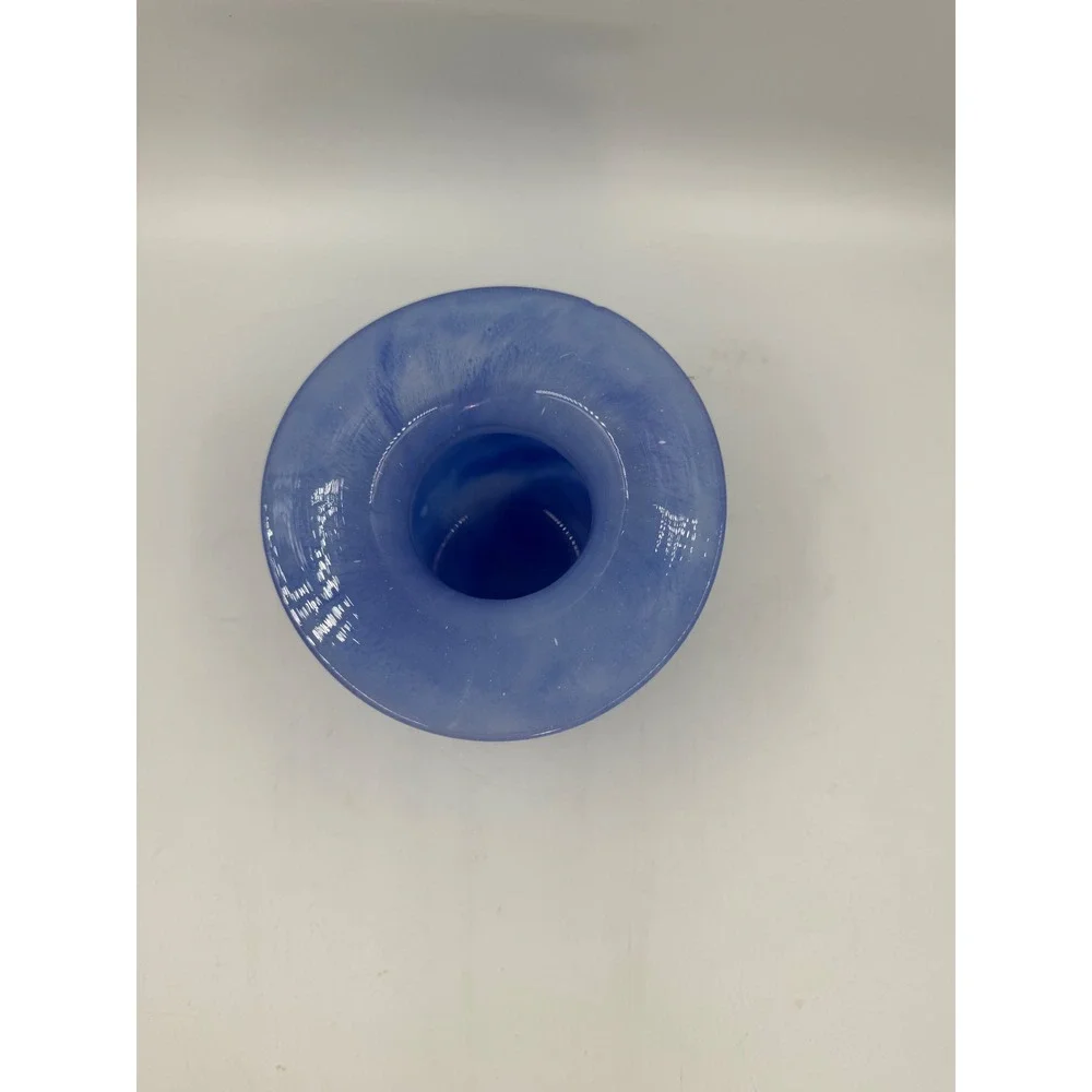 Abigail's Miss Ellie Blue Art Glass Bud Vase Squat Wide Rim 4.5